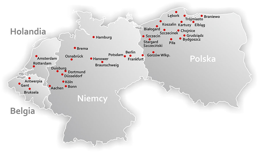 Bus PL - mapa tras przejazdów Niemcy, Holandia, Belgia